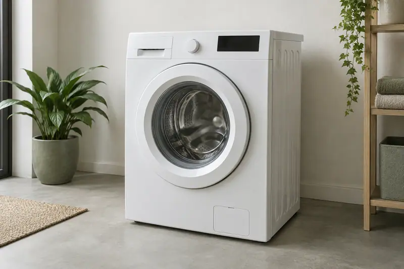 White front-loading washing machine